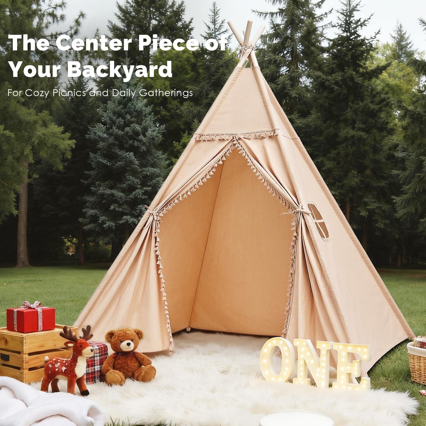 Sumbababy Large Teepee Tent – Cotton Canvas Indoor Play Space for Kids & Adults (Khaki)