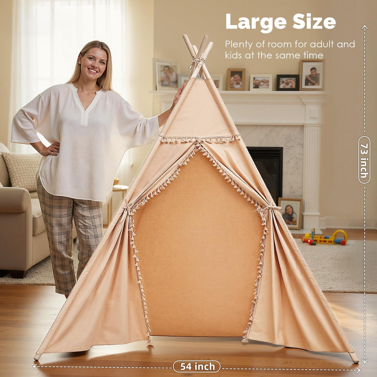 Sumbababy Large Teepee Tent – Cotton Canvas Indoor Play Space for Kids & Adults (Khaki)