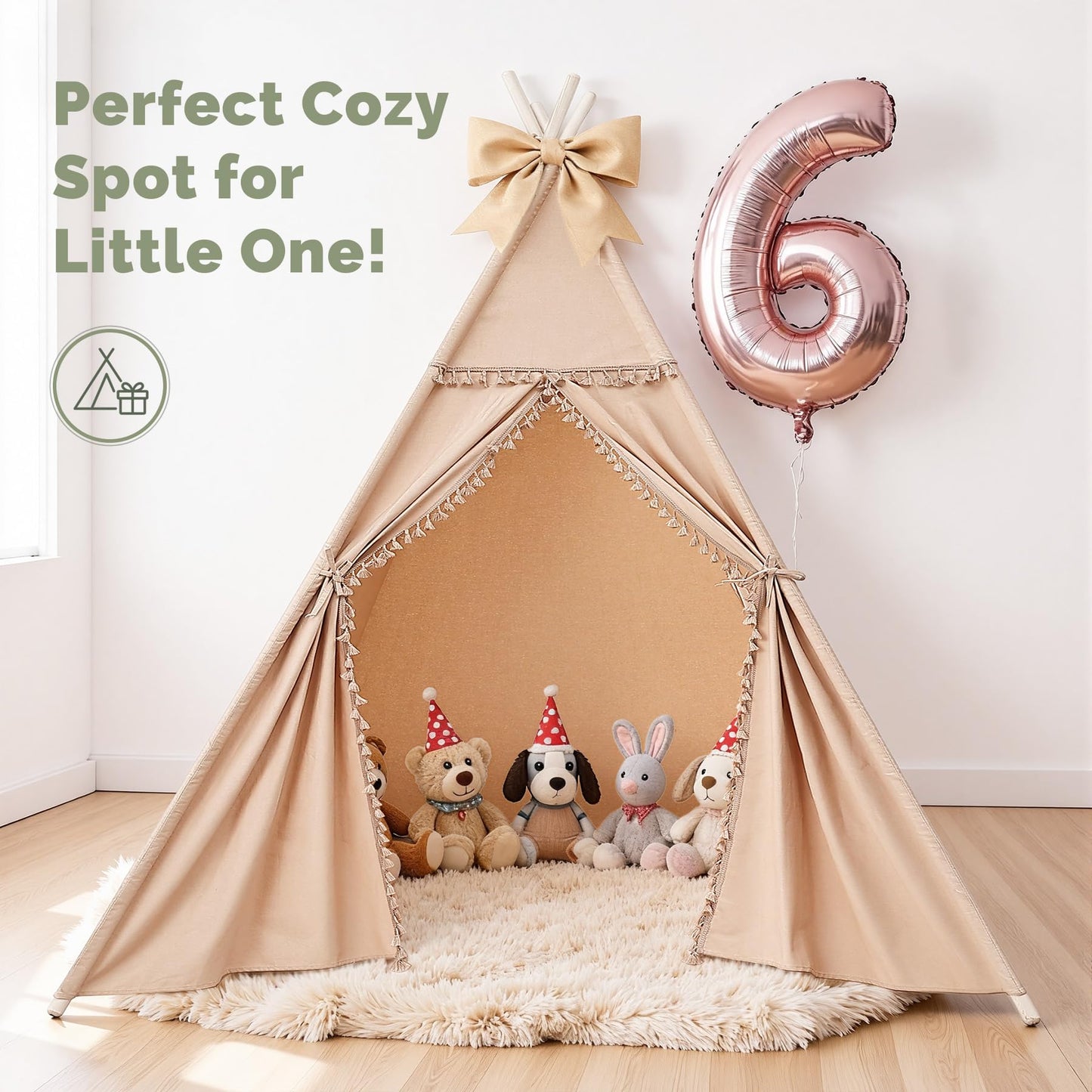 Sumbababy Large Teepee Tent – Cotton Canvas Indoor Play Space for Kids & Adults (Khaki)