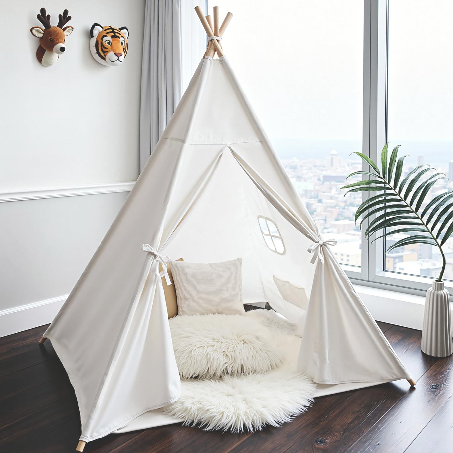Sumbababy Large Teepee Tent for Kids – Cotton Canvas Indoor Play Tent, White