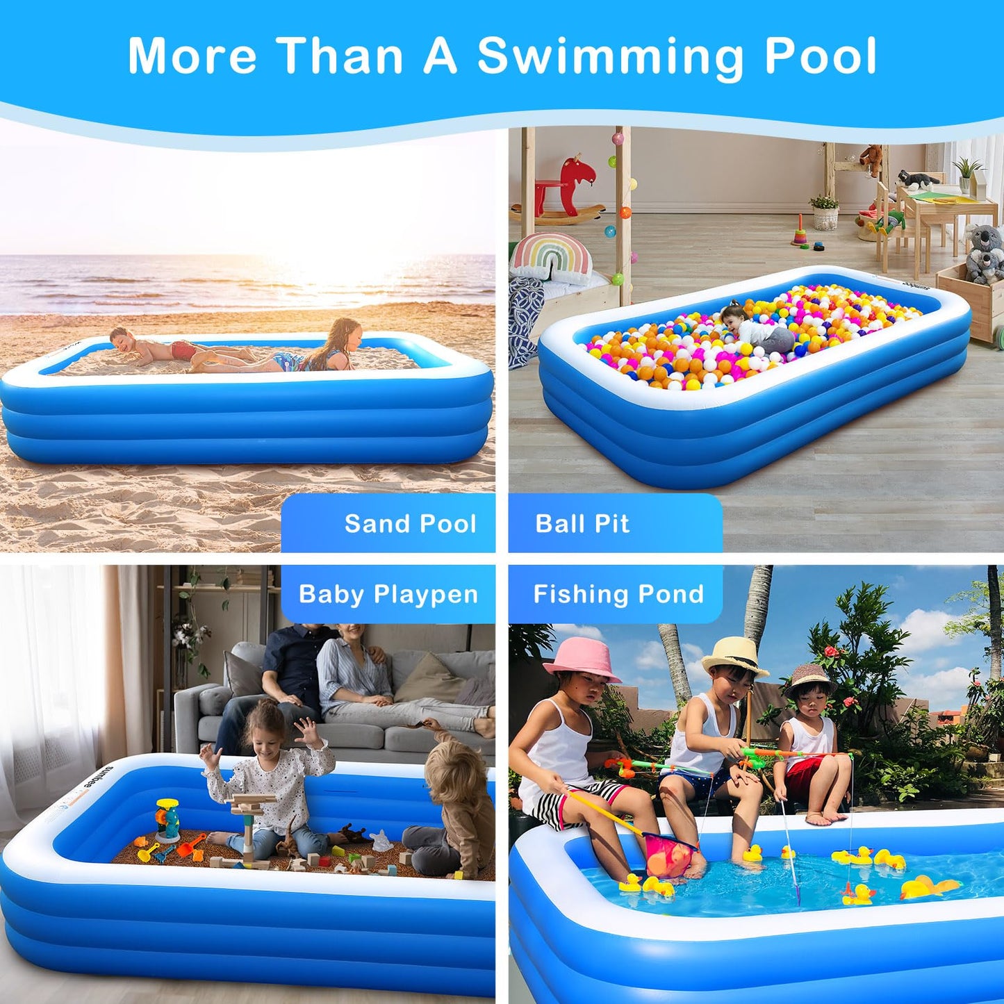 Sumbee Inflatable Family Pool 120x72x22 in — Large Backyard Pool for Kids 4–12, Blue