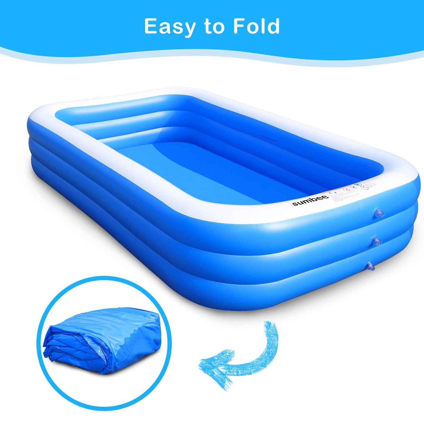 Sumbee Inflatable Family Pool 120x72x22 in — Large Backyard Pool for Kids 4–12, Blue
