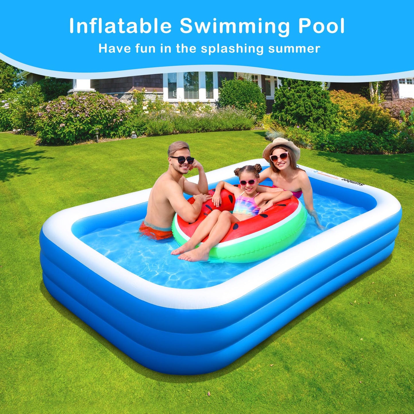 Sumbee Inflatable Family Pool 120x72x22 in — Large Backyard Pool for Kids 4–12, Blue