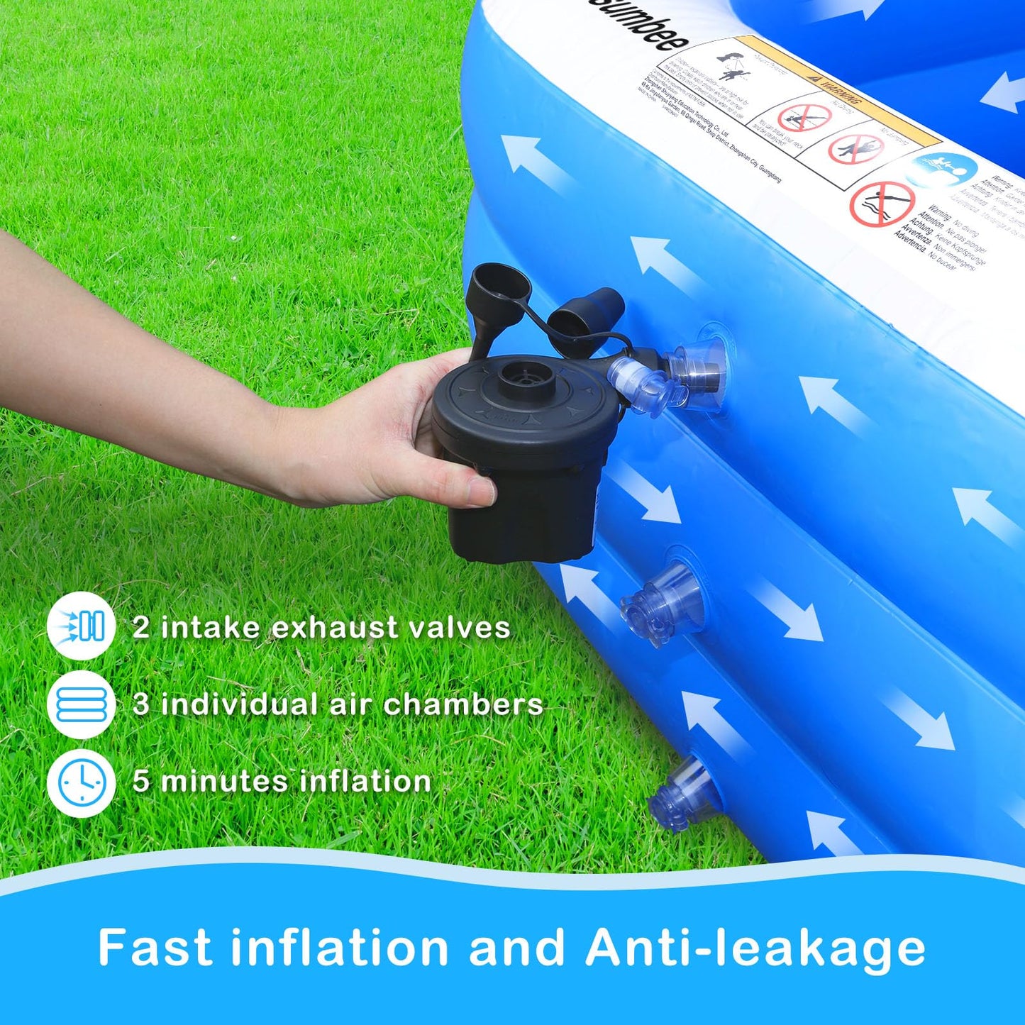 Sumbee Inflatable Family Pool 120x72x22 in — Large Backyard Pool for Kids 4–12, Blue