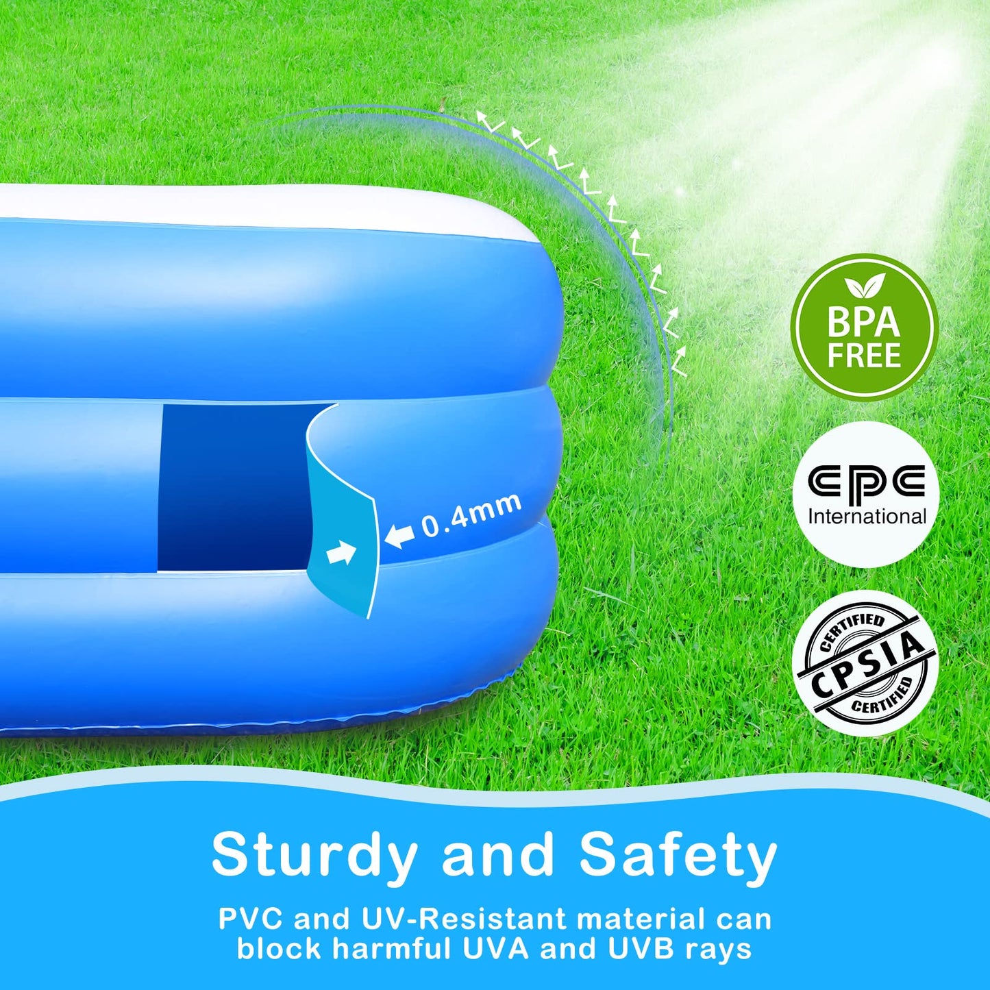 Sumbee Inflatable Family Pool 120x72x22 in — Large Backyard Pool for Kids 4–12, Blue