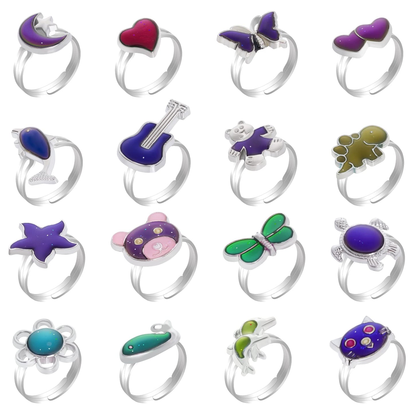 SUMERSHA 16Pcs Mood Rings - Adjustable Color-Changing Rings for Women | Party Favors