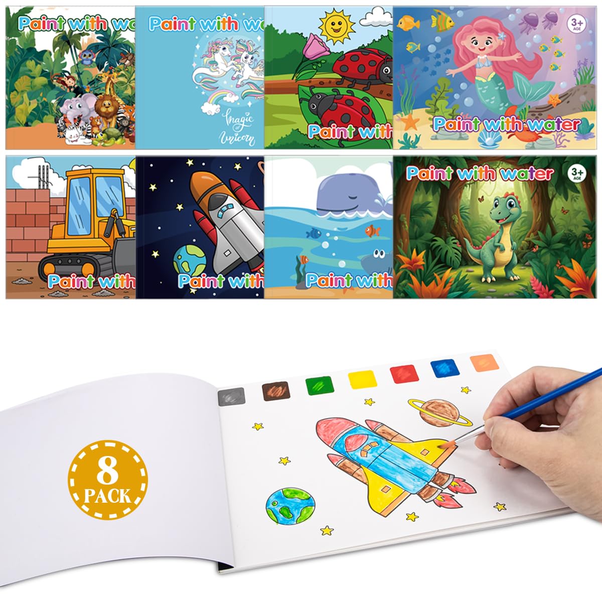 SUMERX 8-Pack Coloring Books for Kids – Watercolor Paint Sets & Party Favors
