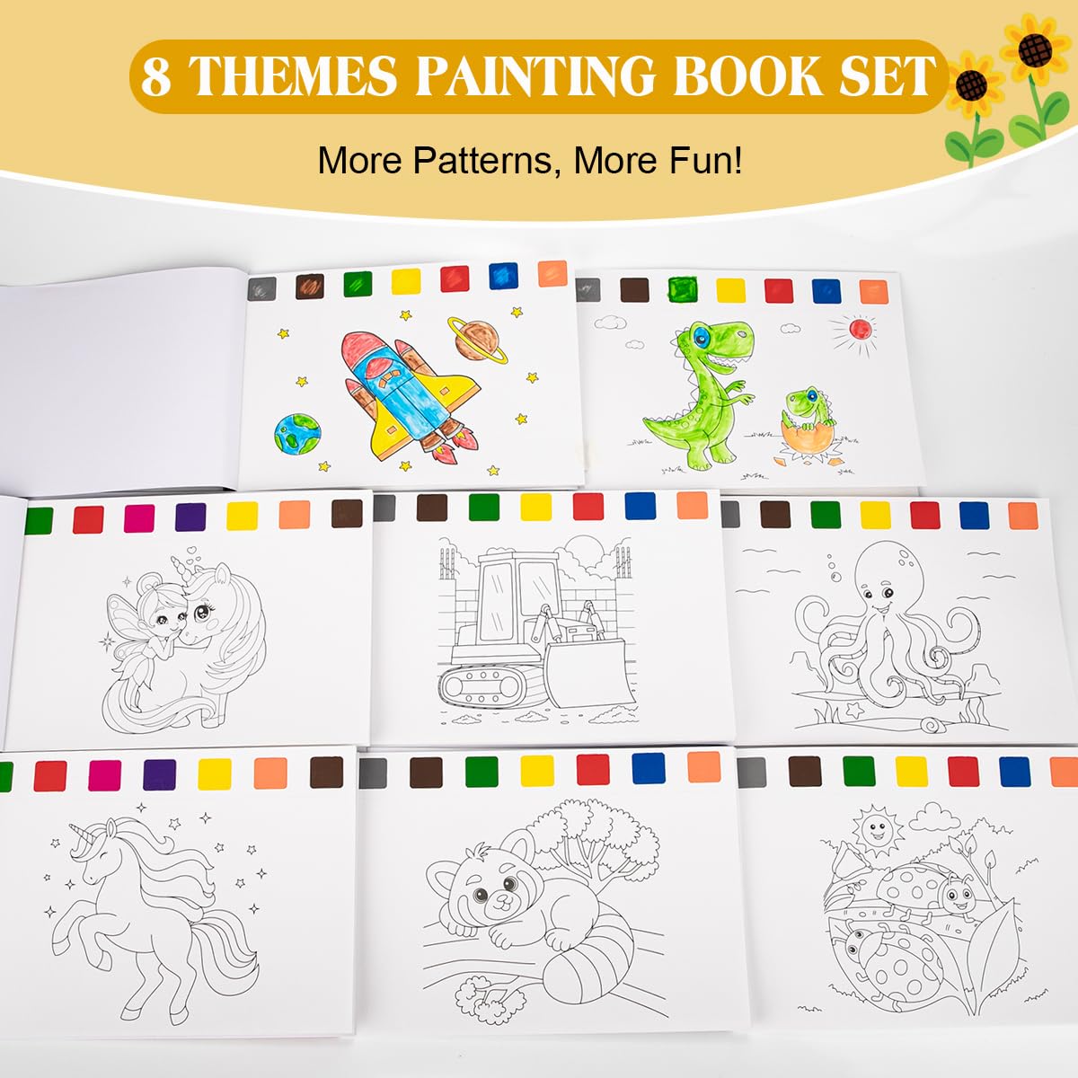 SUMERX 8-Pack Coloring Books for Kids – Watercolor Paint Sets & Party Favors