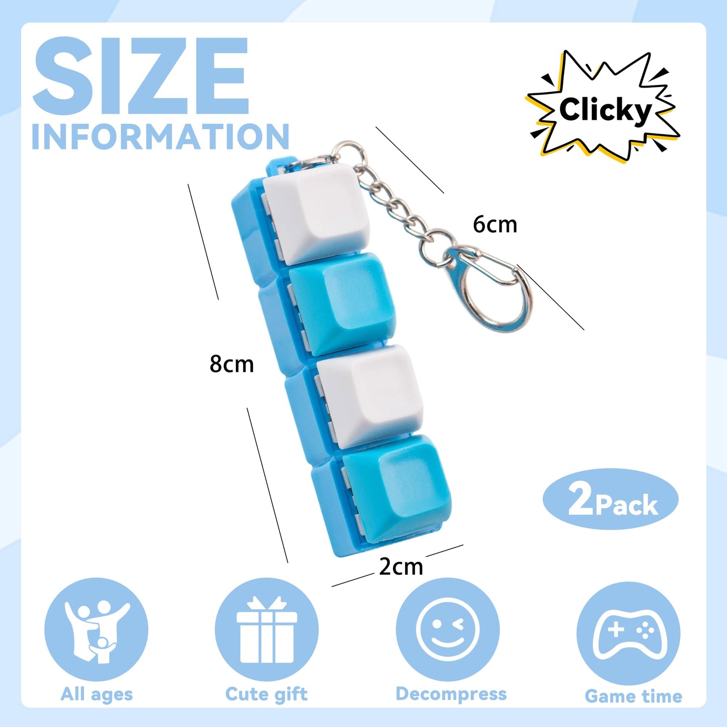Sumgsn 2 Pcs Blue Keyboard Fidget Toy – 4-Key Clicker for Stress Relief & Focus