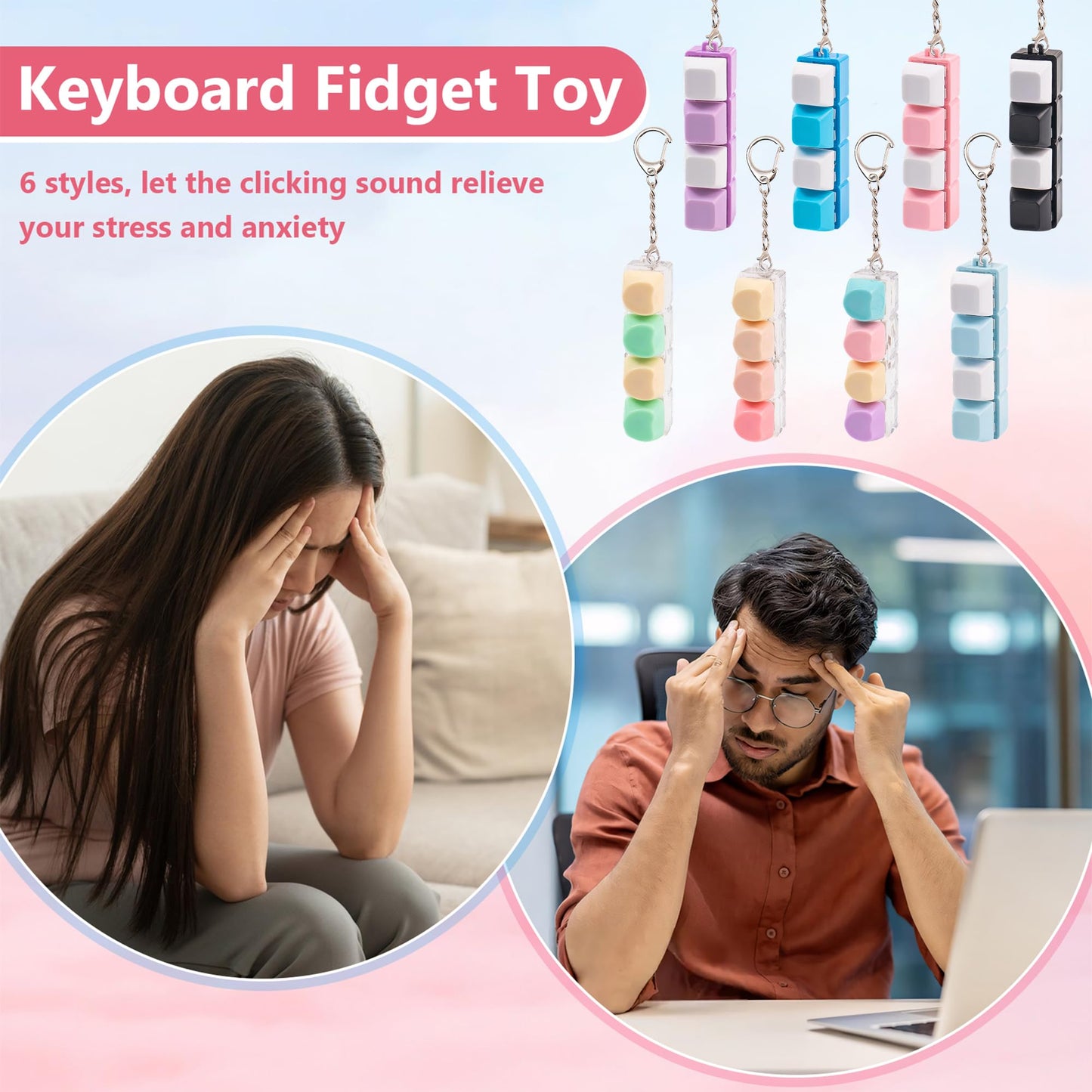 Sumgsn 2 Pcs Blue Keyboard Fidget Toy – 4-Key Clicker for Stress Relief & Focus