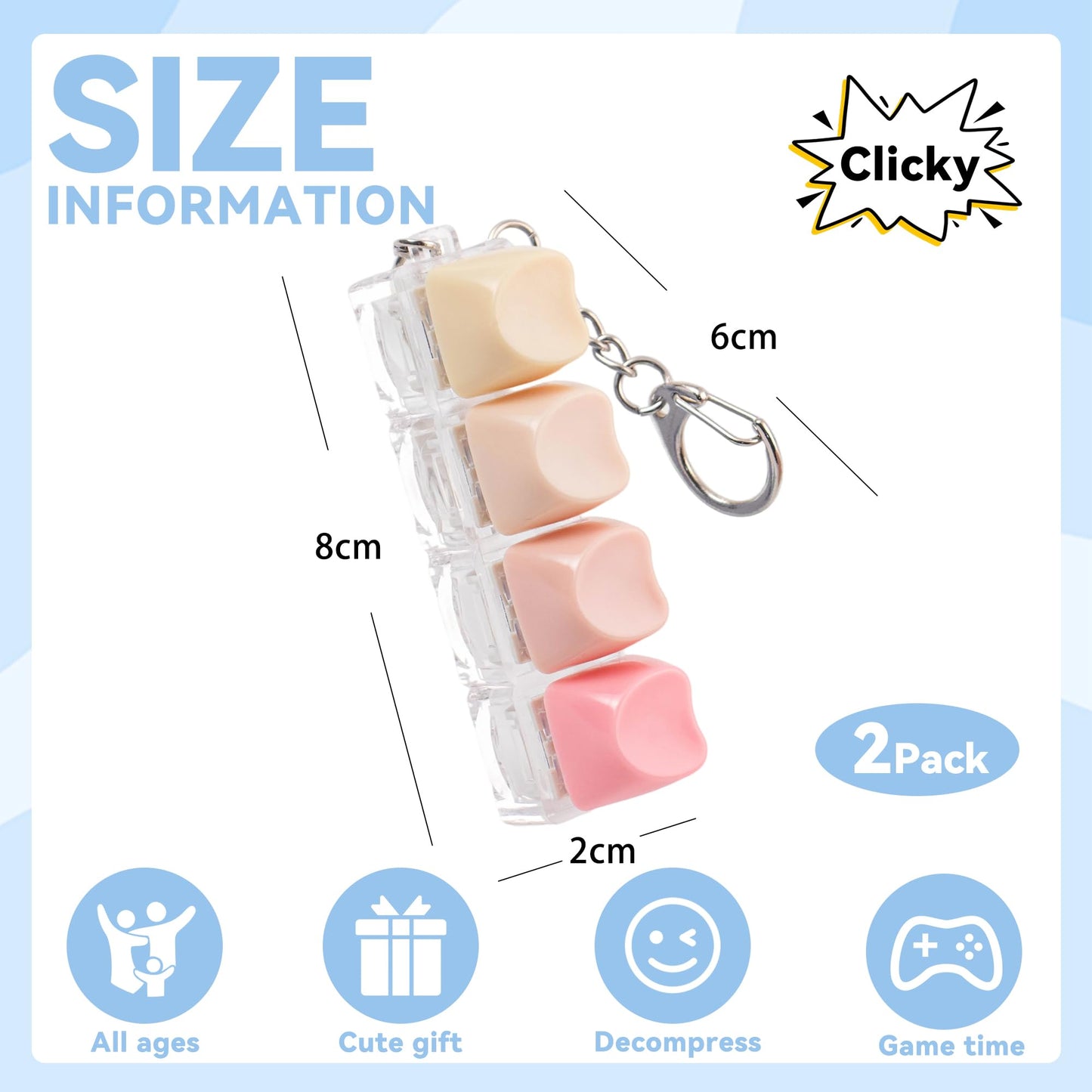 Sumgsn 2 Pcs Creamy Keyboard Fidget Toy – 4 Keys Cute Clicker Keyboard Fidget for Adults, Focus and Relaxation