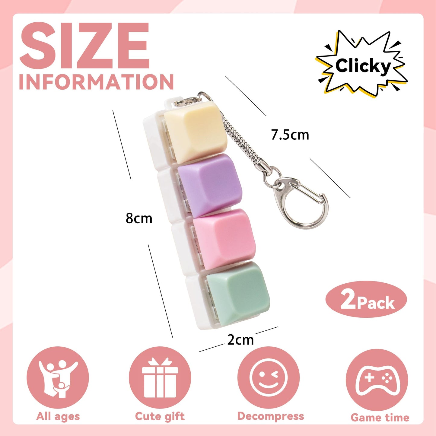 Sumgsn 2 Pcs Keyboard Clicker Fidget Toy – Loud 4-Key Stress Relief Keychain