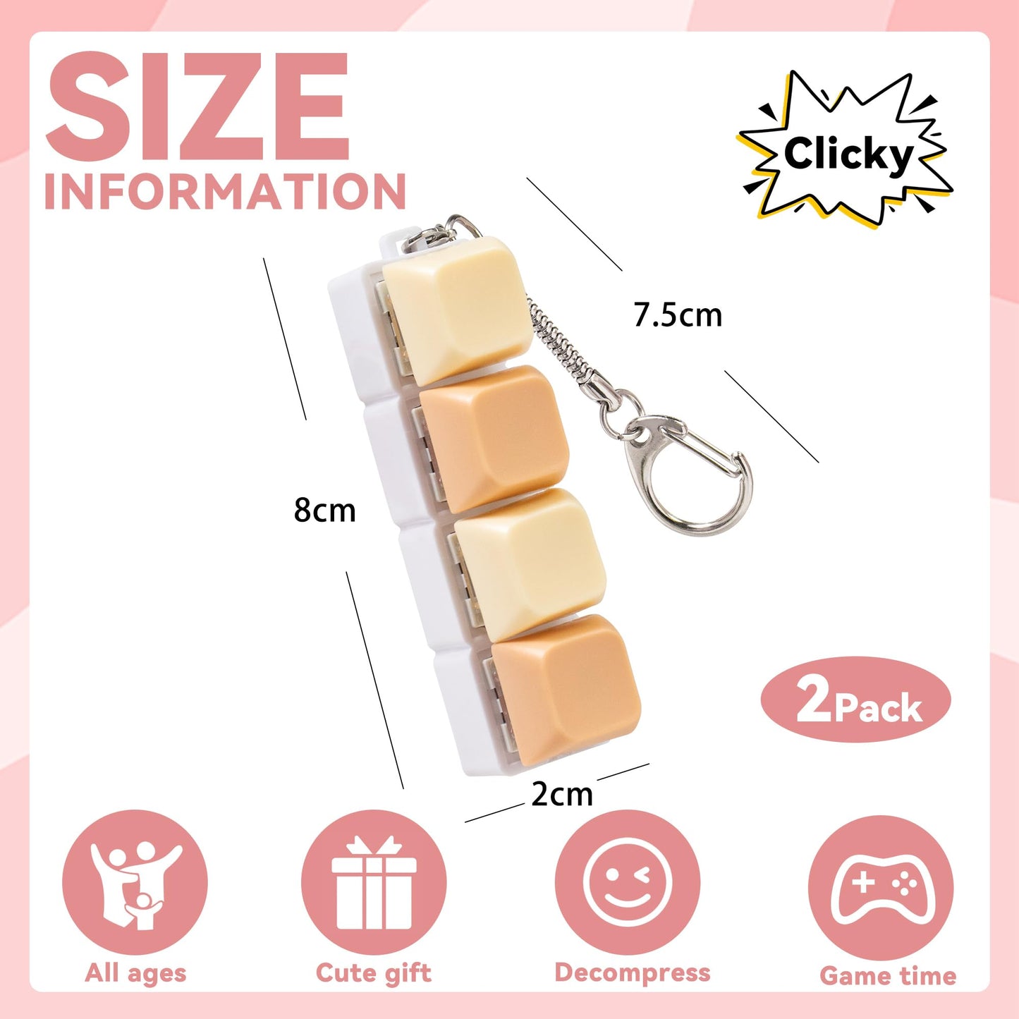 Sumgsn Creamy Keyboard Fidget Toy 2-Pack — 4 Keys, Loud Clicker for Stress Relief