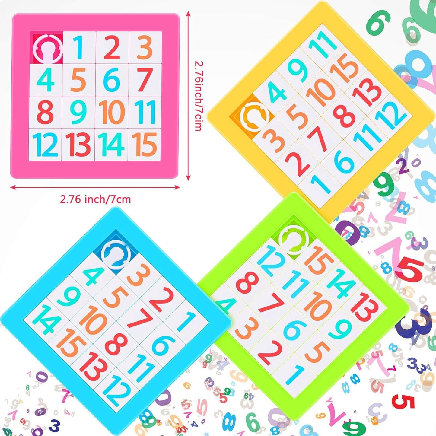 Sumind 8 Pieces Slide Puzzles for Kids | 15-Number Puzzle Slide Game | Colorful Plastic IQ Blocks