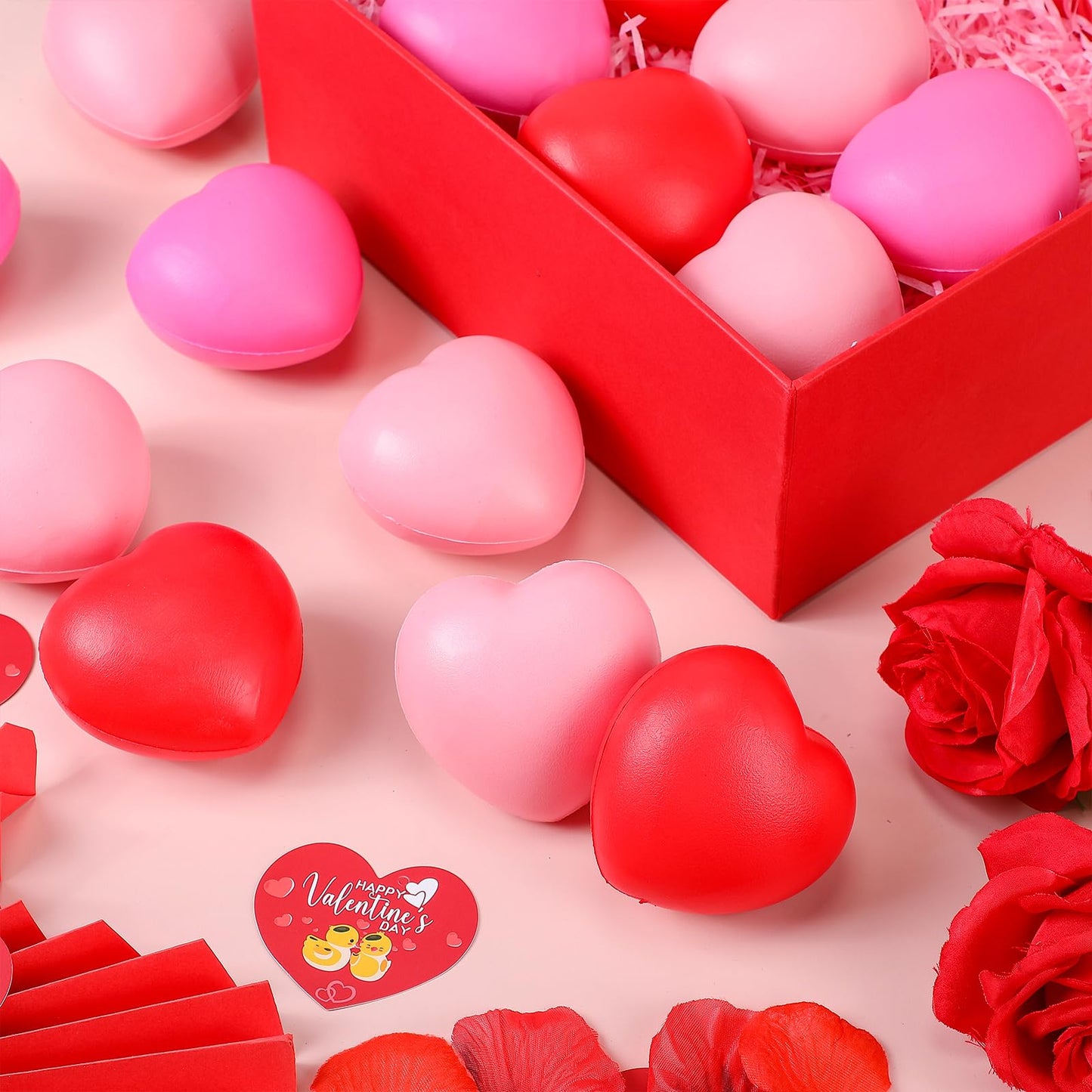 Sumind 36 Pcs Heart Stress Balls – 2.75 Inch Foam Hearts (Red, Pink, Light Pink)