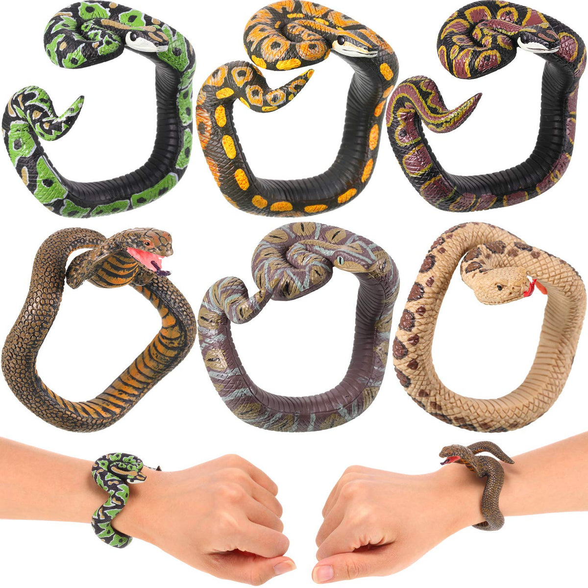 Sumind 6-Piece Toy Snake Bracelet Set – PVC Wristbands for Pranks, Halloween & Parties