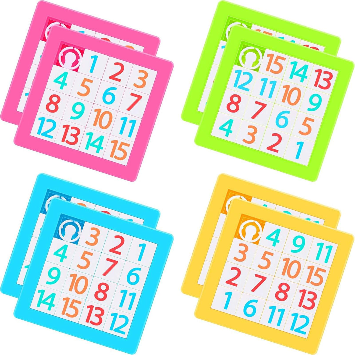 Sumind 8 Pieces Slide Puzzles for Kids | 15-Number Puzzle Slide Game | Colorful Plastic IQ Blocks
