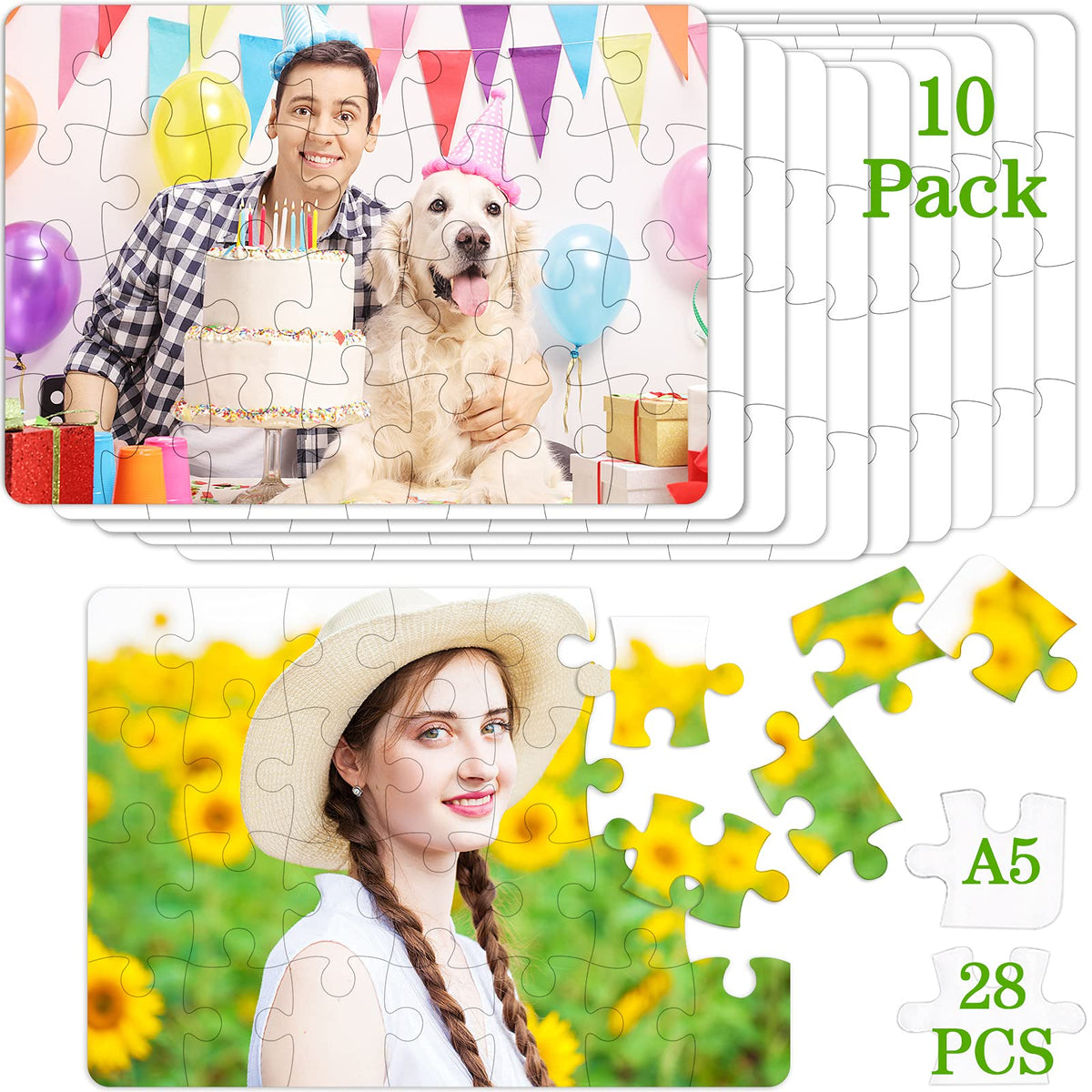 Sumind 10 Sets Blank Sublimation Puzzles – DIY Rectangle 7.5 x 5.1 in, Heat Transfer Gift Set (A5-28 Rectangle)