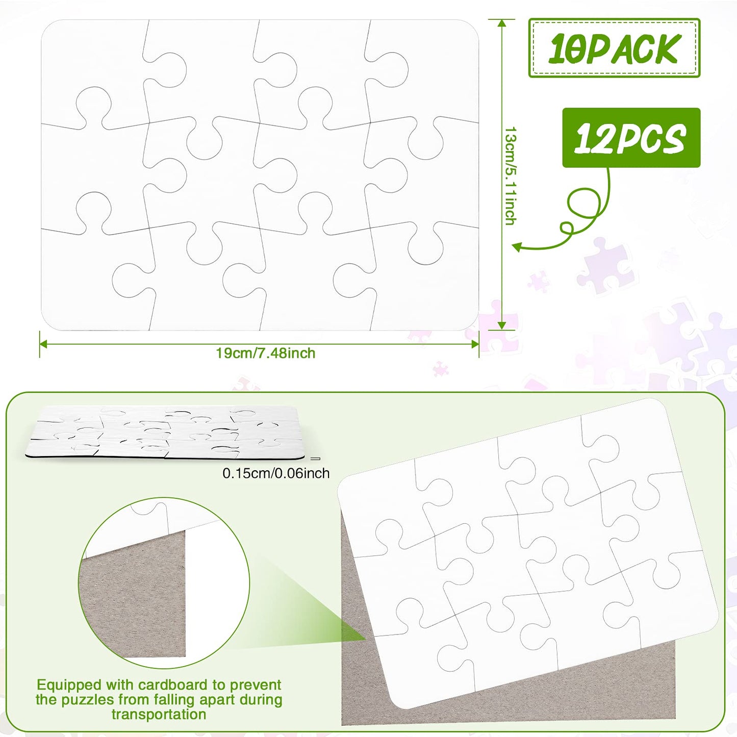 Sumind 10 Sets Blank Sublimation Puzzle – DIY Rectangle Jigsaw (A5-12)