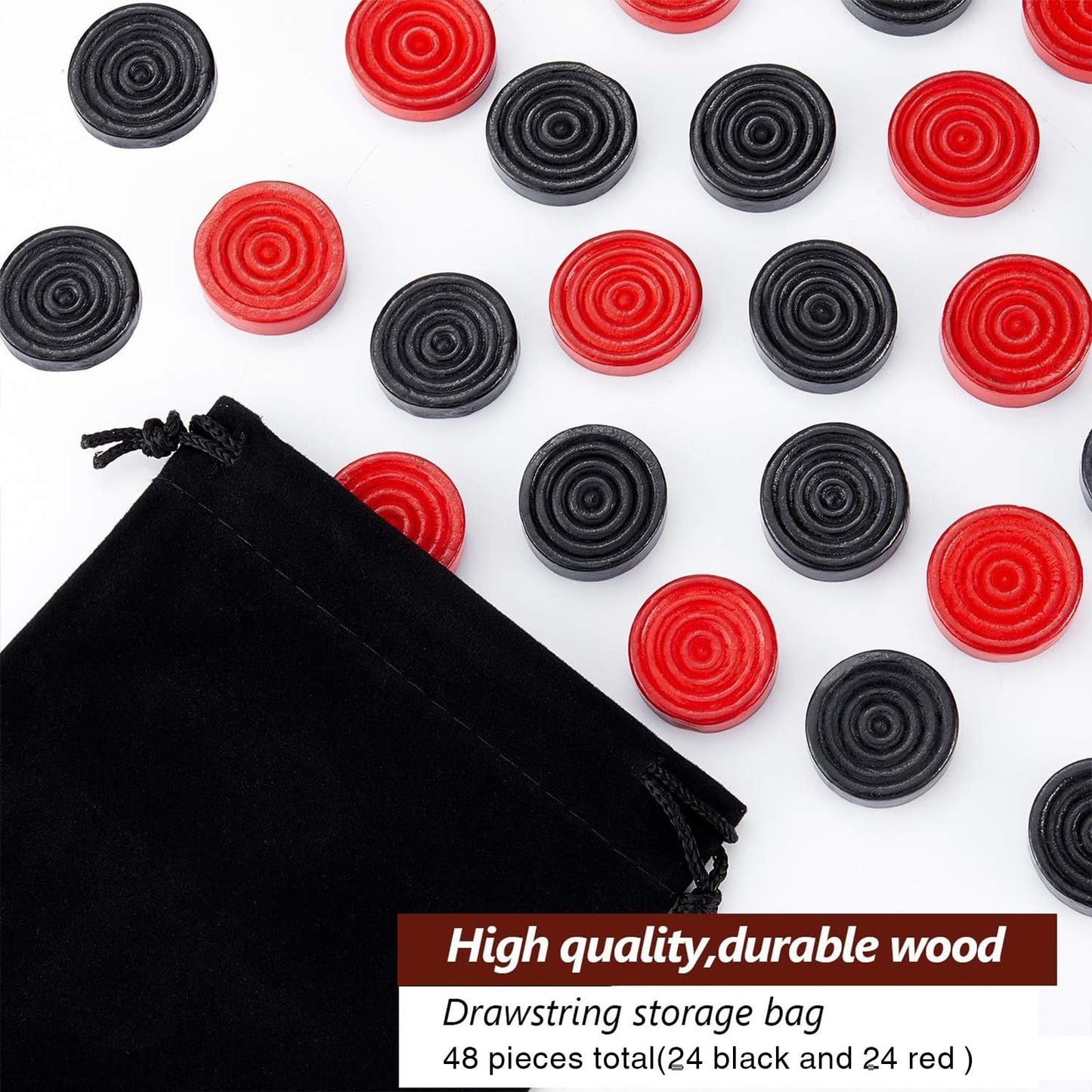 Sumind 48 Pcs Wooden Checkers Pieces 1.06 Inch Diameter with Drawstring Pouch – Travel Backgammon & Board Games
