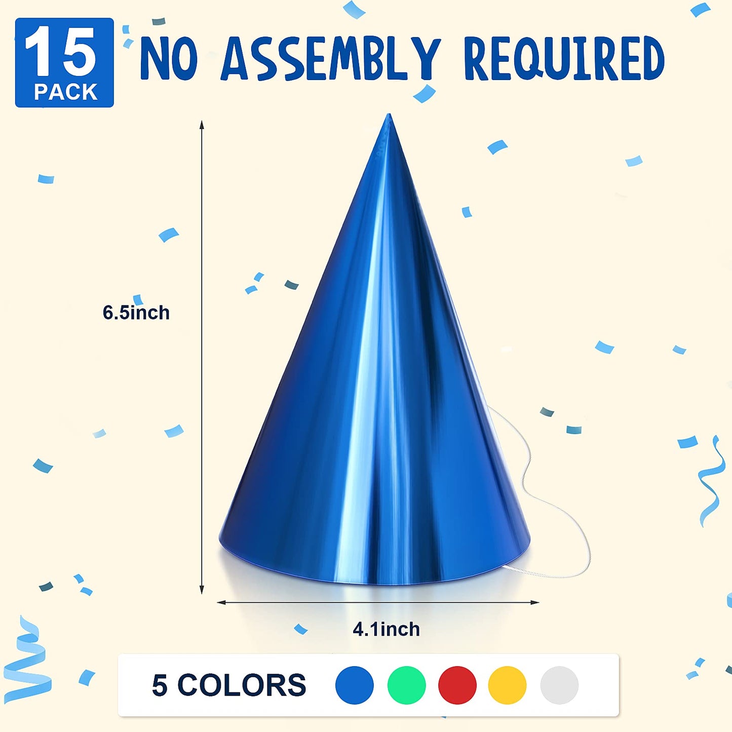 Sumind 15 Pieces Colorful Birthday Hats – Metallic Foil Cone Headwear for Adults