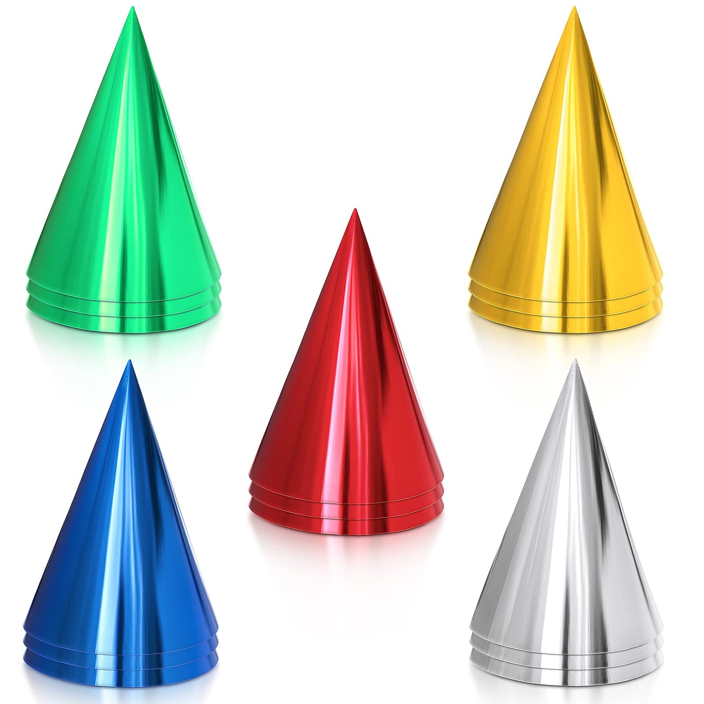 Sumind 15 Pieces Colorful Birthday Hats – Metallic Foil Cone Headwear for Adults
