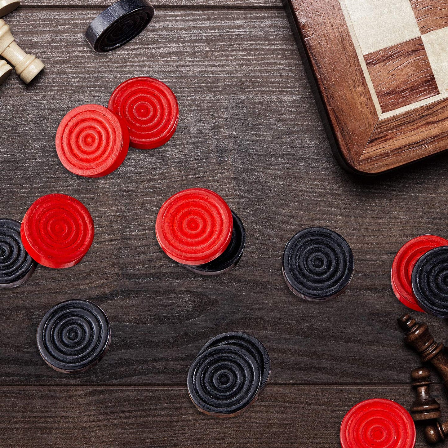 Sumind 48 Pcs Wooden Checkers Pieces 1.06 Inch Diameter with Drawstring Pouch – Travel Backgammon & Board Games
