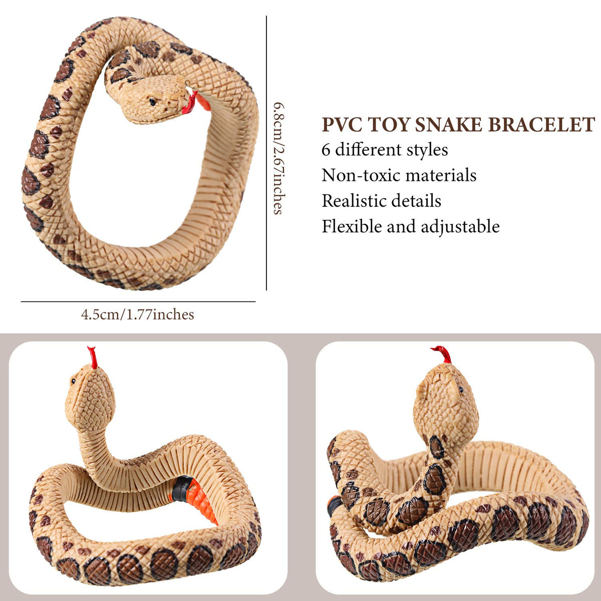 Sumind 6-Piece Toy Snake Bracelet Set – PVC Wristbands for Pranks, Halloween & Parties