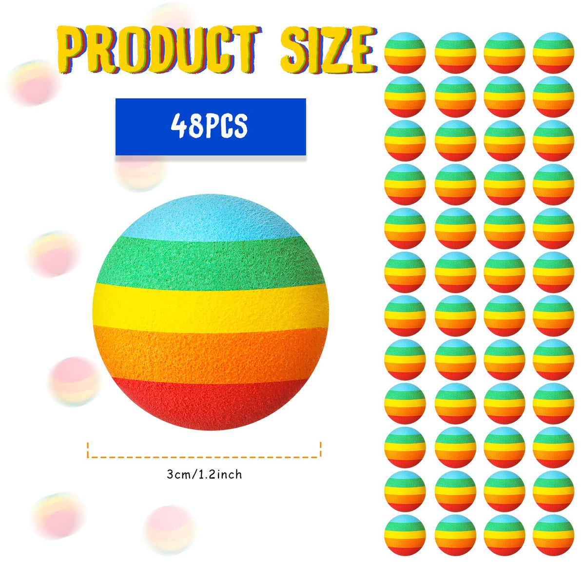 Sumind 48-Piece Rainbow Foam Balls – Soft Refills for Blasters and Party Games