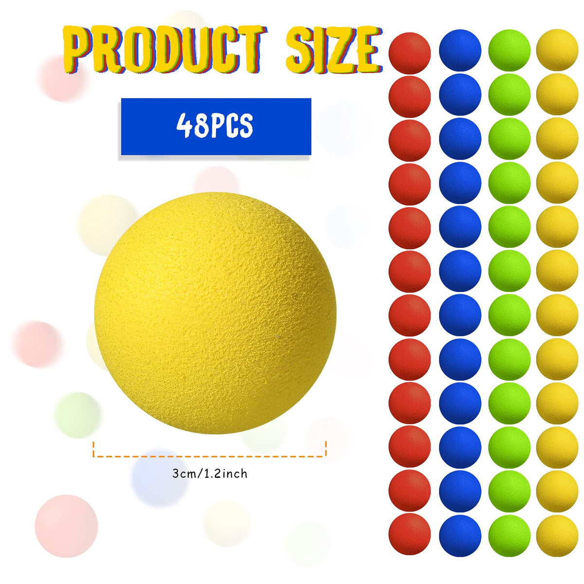 Sumind 48-Piece Soft Foam Balls Refills for Blasters – Colorful, Safe Rounds for Kids' Games