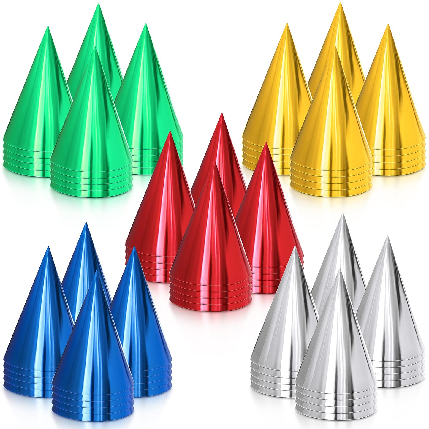 Sumind 100 Pieces Colorful Metallic Birthday Cone Hats for Adults