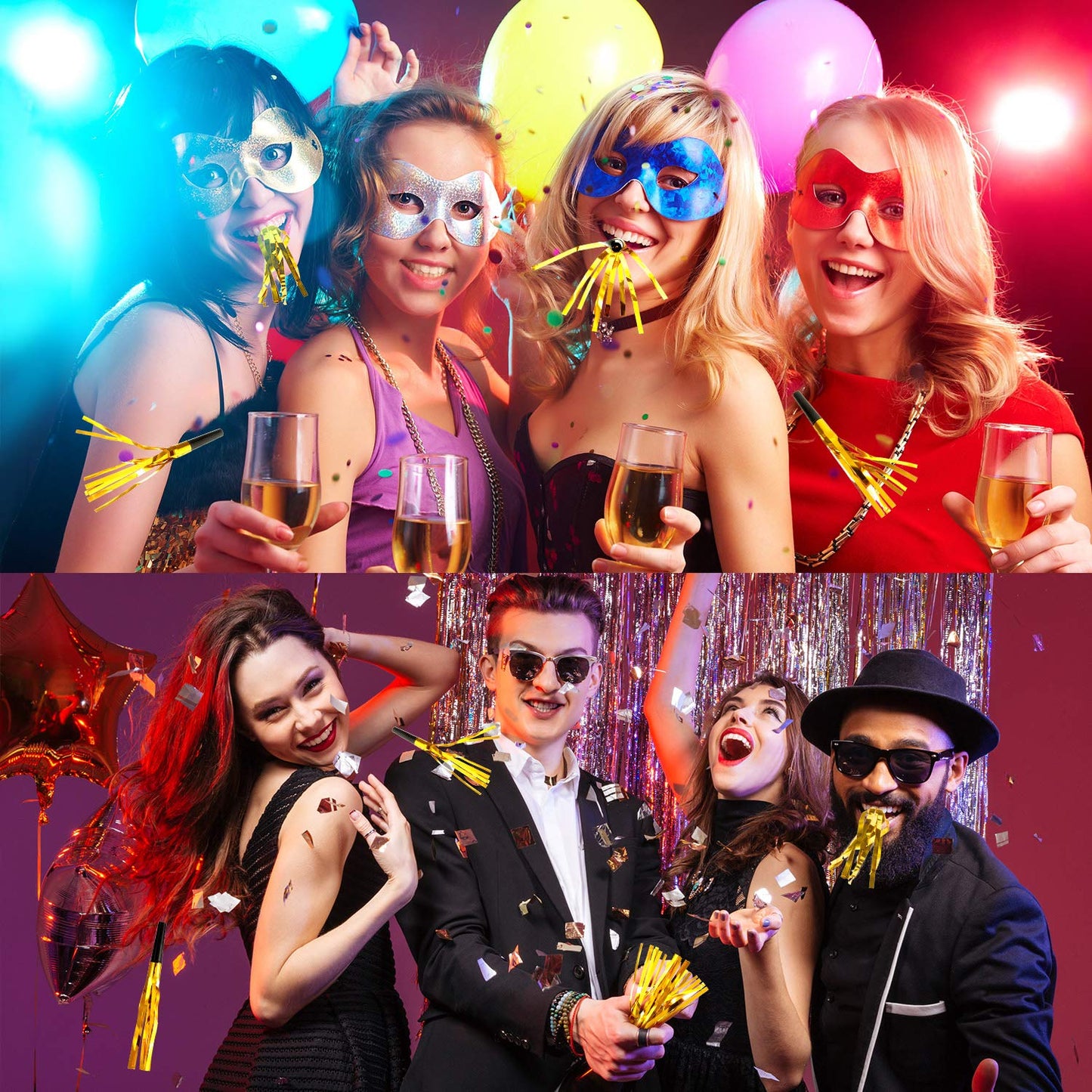 Sumind 24 Pcs Gold Glitter Noise Makers – Party Blowers for Adults, Birthdays & Events