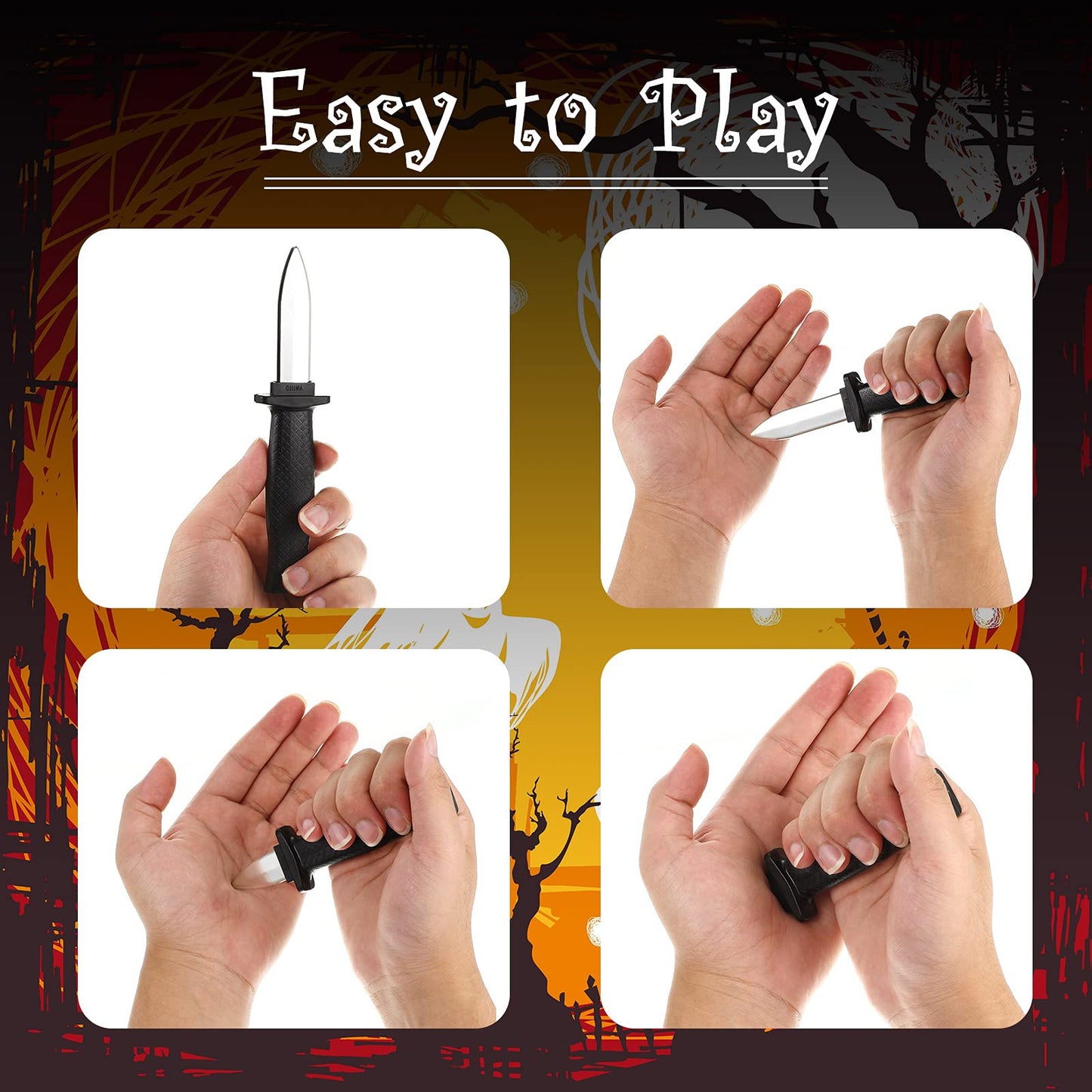 Sumind 4-Piece Retractable Fake Knife Set – Safe Party Gag