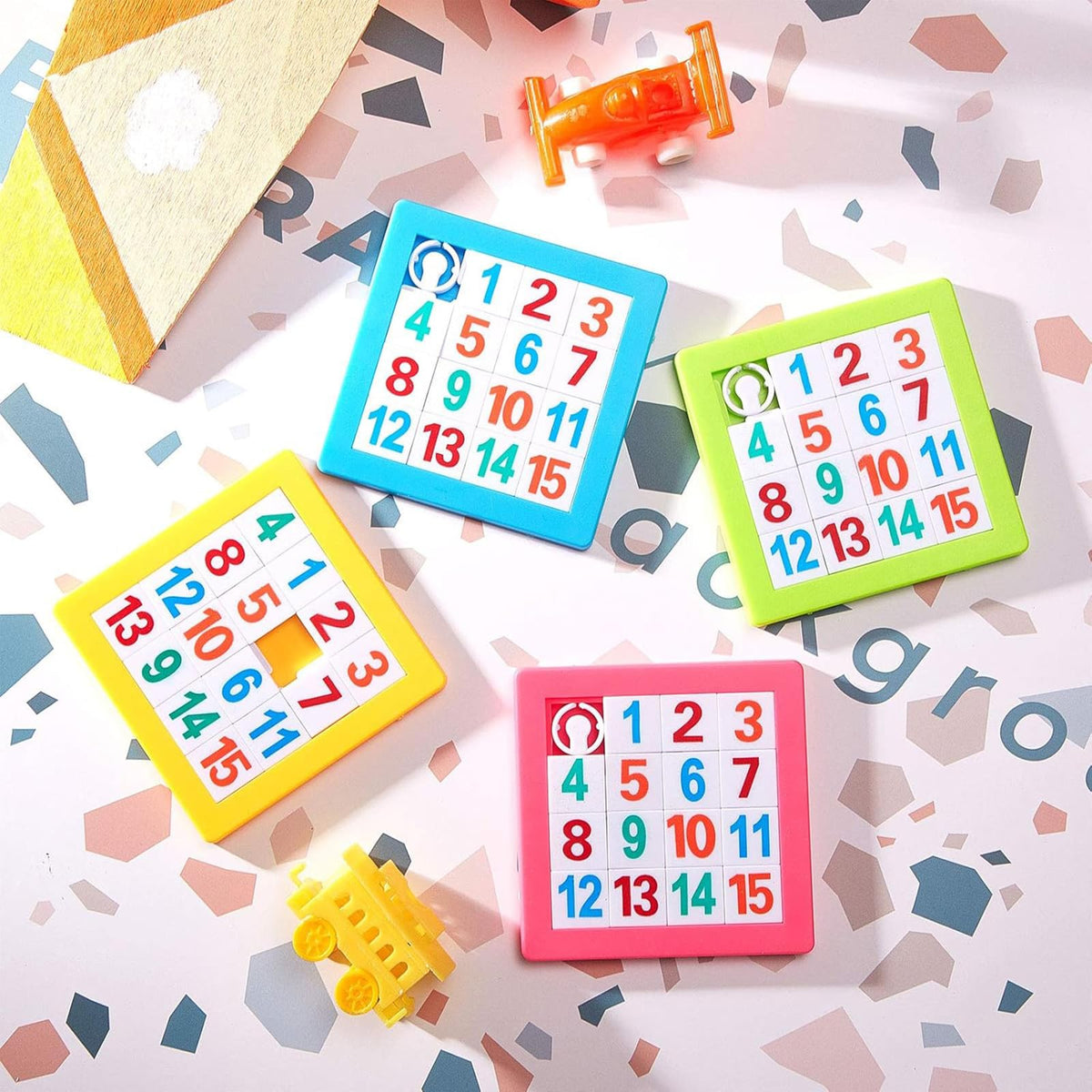 Sumind 8 Pieces Slide Puzzles for Kids | 15-Number Puzzle Slide Game | Colorful Plastic IQ Blocks