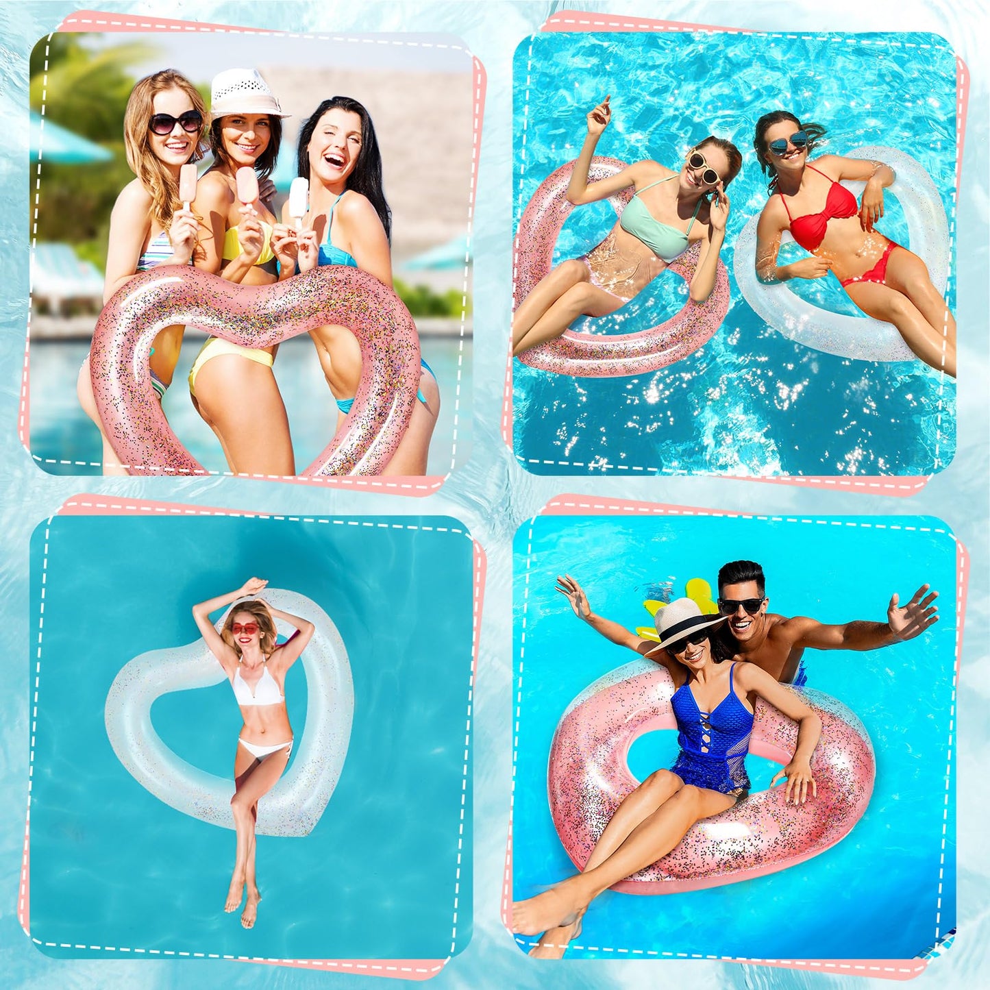 Sumind 2 Pcs Heart Pool Floats – 47.3 x 39.4 in, White & Rose Gold