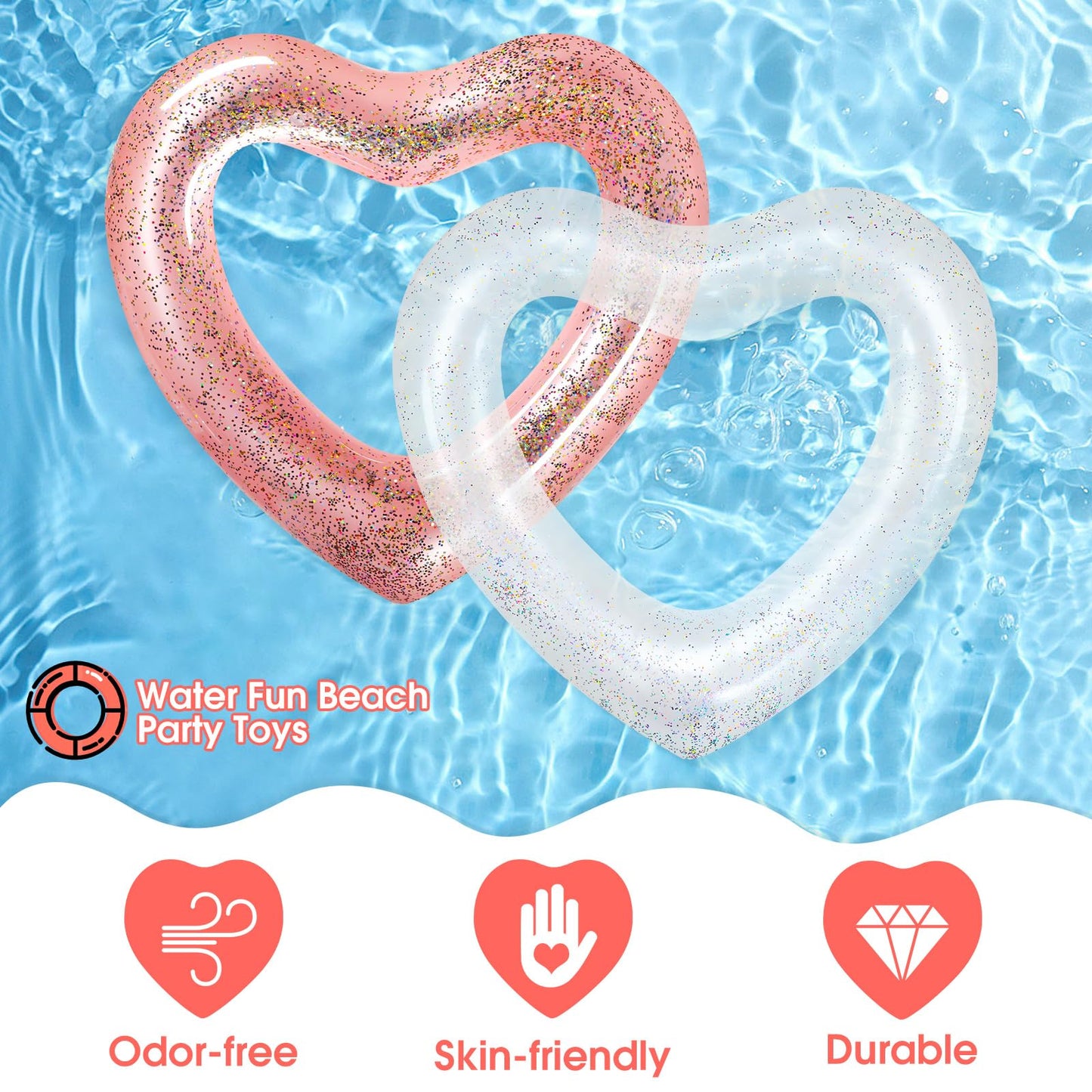 Sumind 2 Pcs Heart Pool Floats – 47.3 x 39.4 in, White & Rose Gold