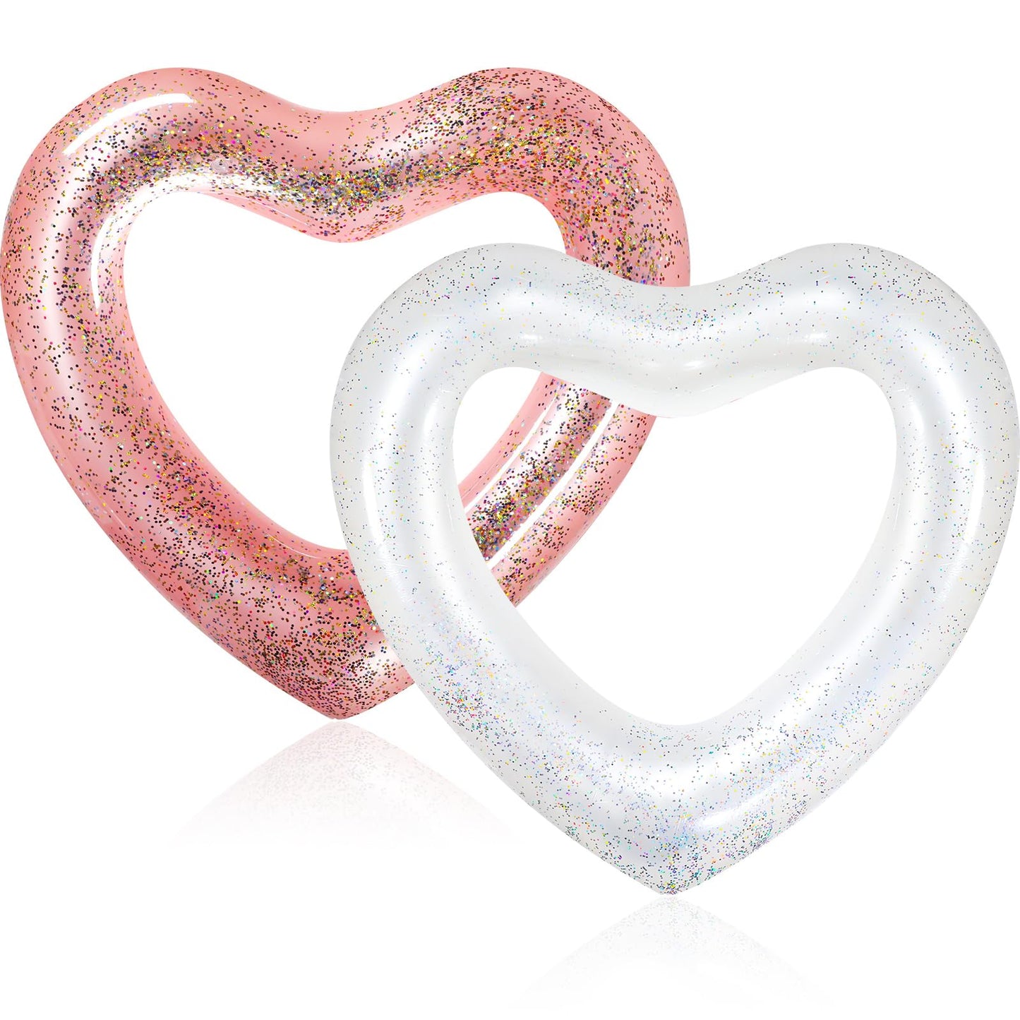 Sumind 2 Pcs Heart Pool Floats – 47.3 x 39.4 in, White & Rose Gold