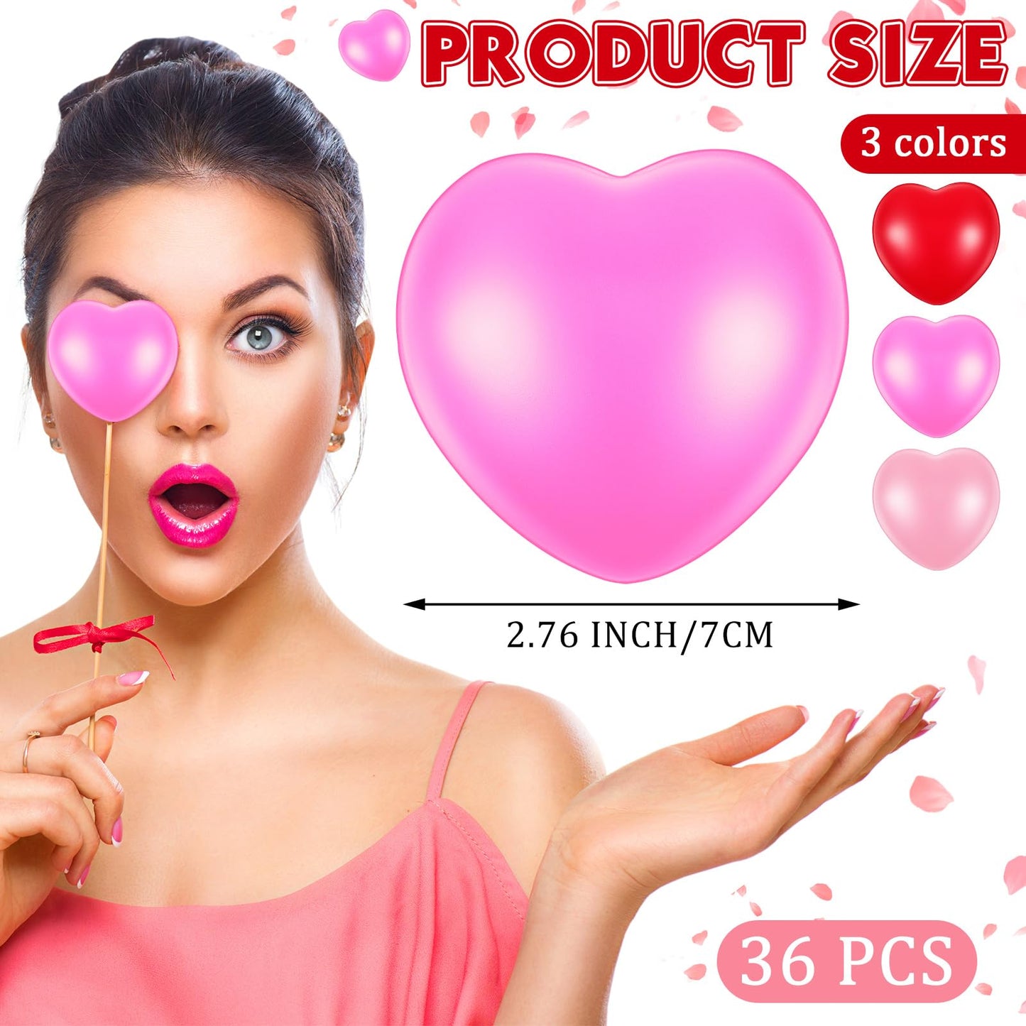 Sumind 36 Pcs Heart Stress Balls – 2.75 Inch Foam Hearts (Red, Pink, Light Pink)