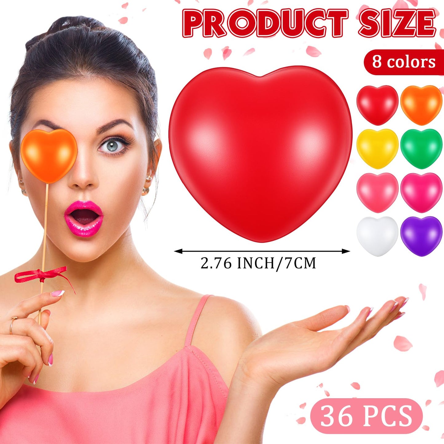 Sumind 36-Pack Heart Stress Balls – 2.75 in PU Foam Valentine’s Day Stress Toy, Multi-Color
