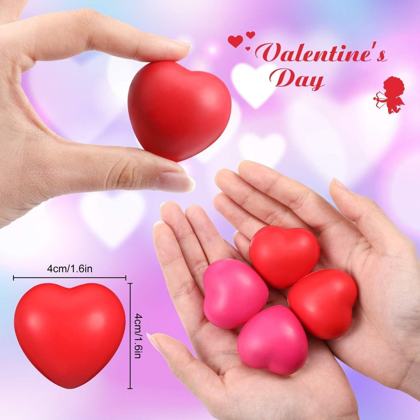 Sumind 50 Pcs Red Heart Stress Balls - 1.6in Squeeze Toys, Wedding Favors