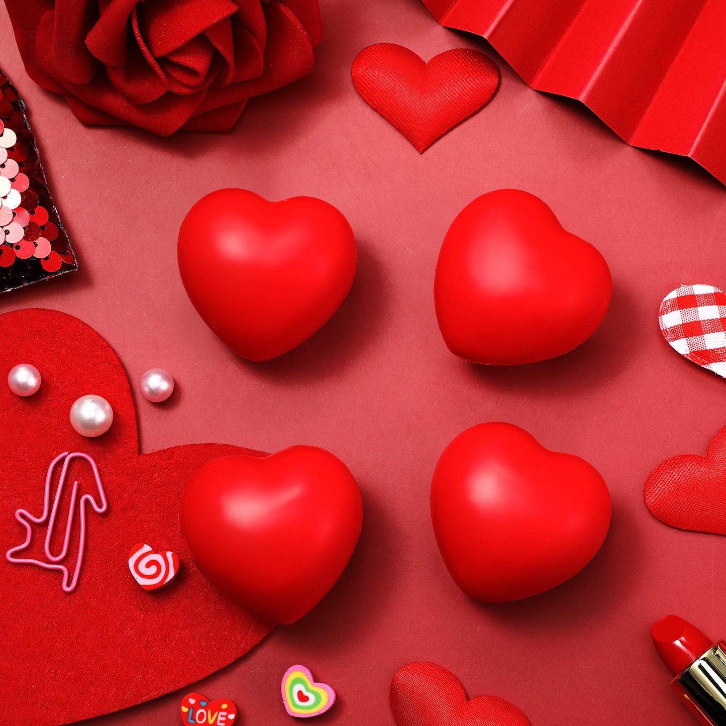 Sumind 50 Pcs Red Heart Stress Balls - 1.6in Squeeze Toys, Wedding Favors