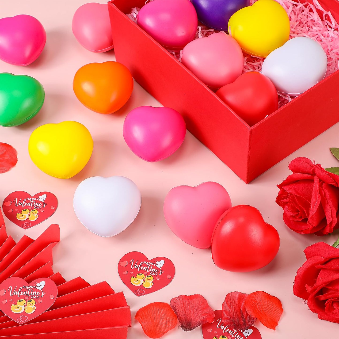 Sumind 36-Pack Heart Stress Balls – 2.75 in PU Foam Valentine’s Day Stress Toy, Multi-Color