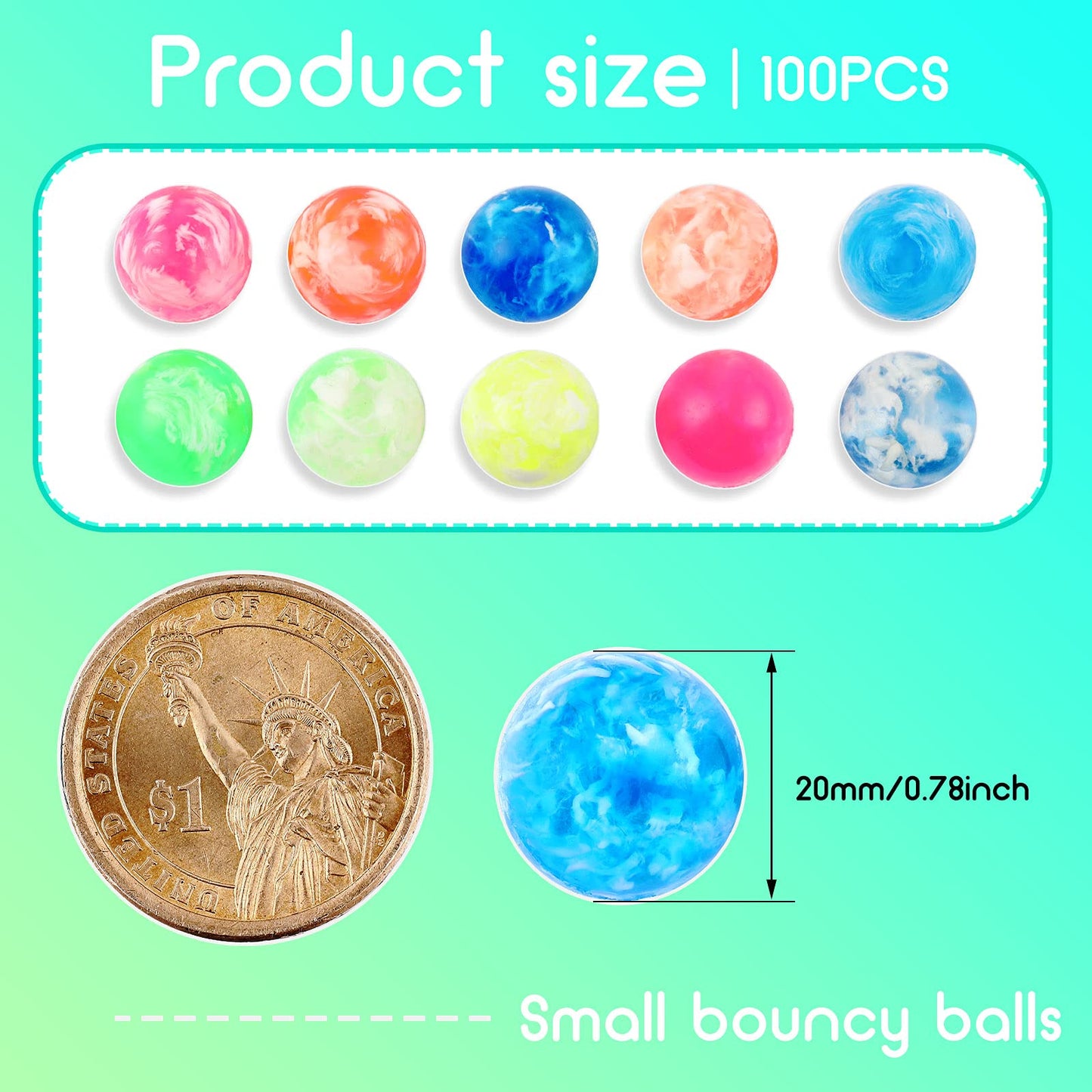 Sumind 100 Pcs Kids Bouncy Balls – Neon Swirl, 0.78 inch