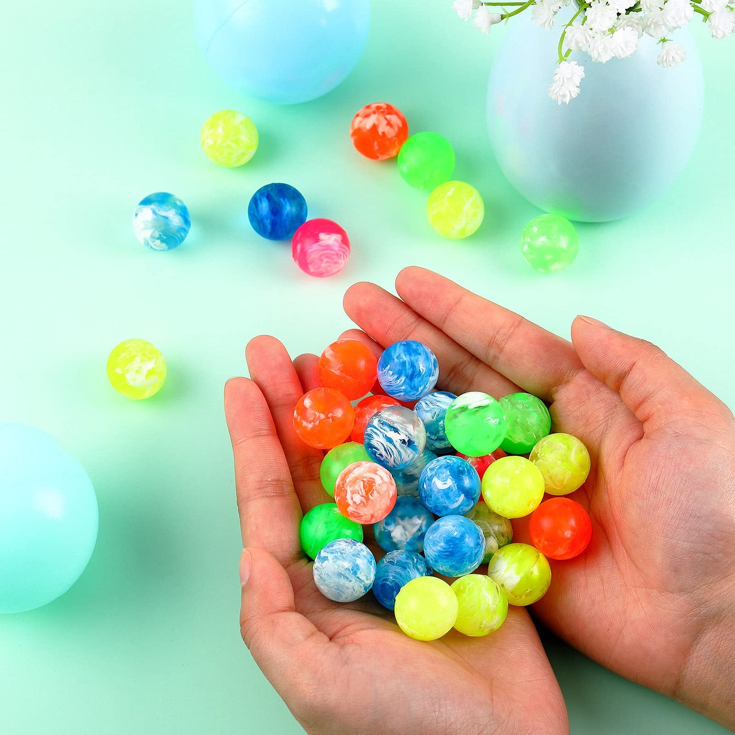 Sumind 100 Pcs Kids Bouncy Balls – Neon Swirl, 0.78 inch