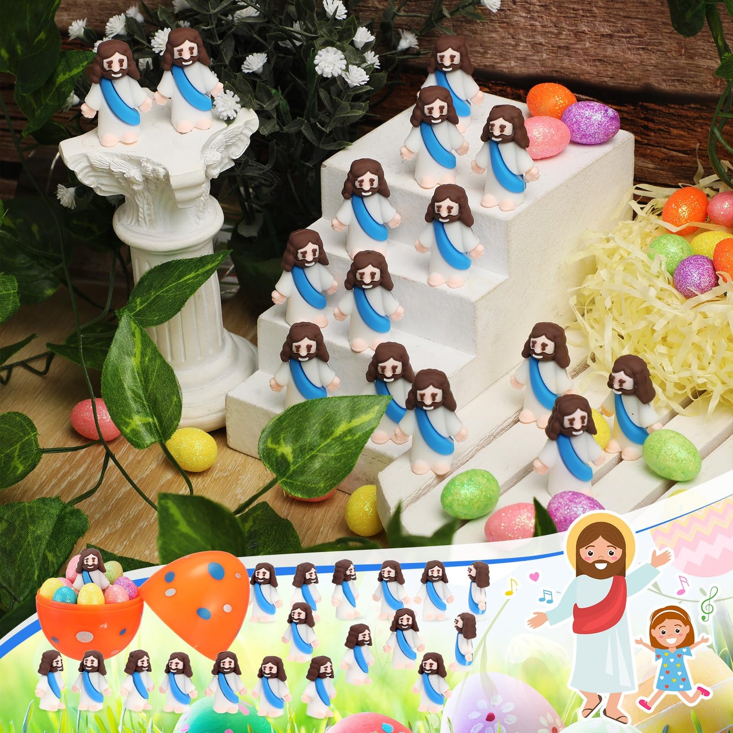 Sumind 50 Pcs Little Jesus Figures – Blue Rubber Mini Jesus Figurines for Christmas Party Favors & Gifts