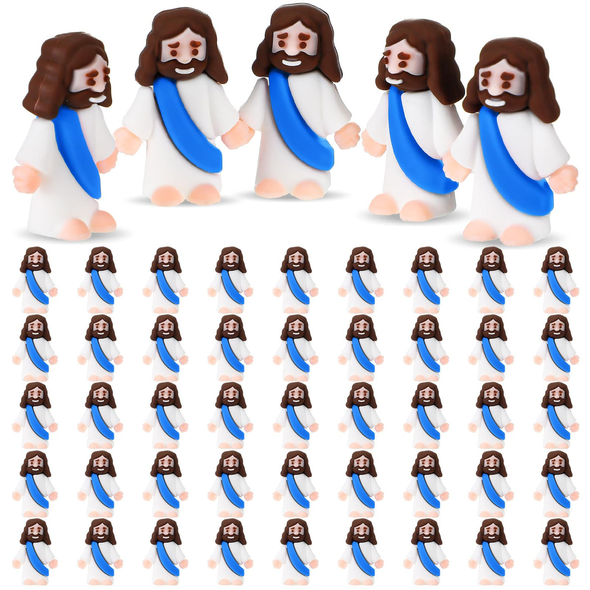 Sumind 50 Pcs Little Jesus Figures – Blue Rubber Mini Jesus Figurines for Christmas Party Favors & Gifts