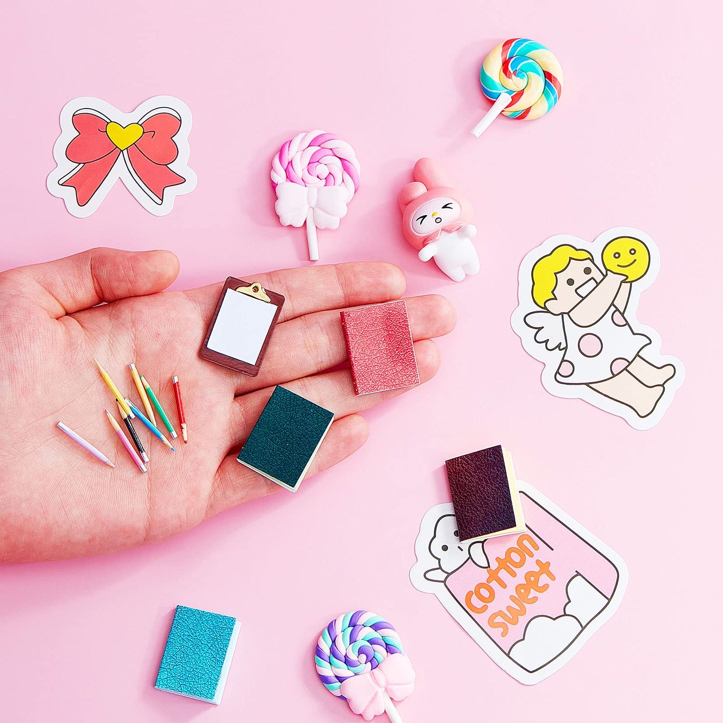 Sumind 4-Piece Miniature Book Set with Pencils & Clipboards for Dollhouse Decor | DIY Craft