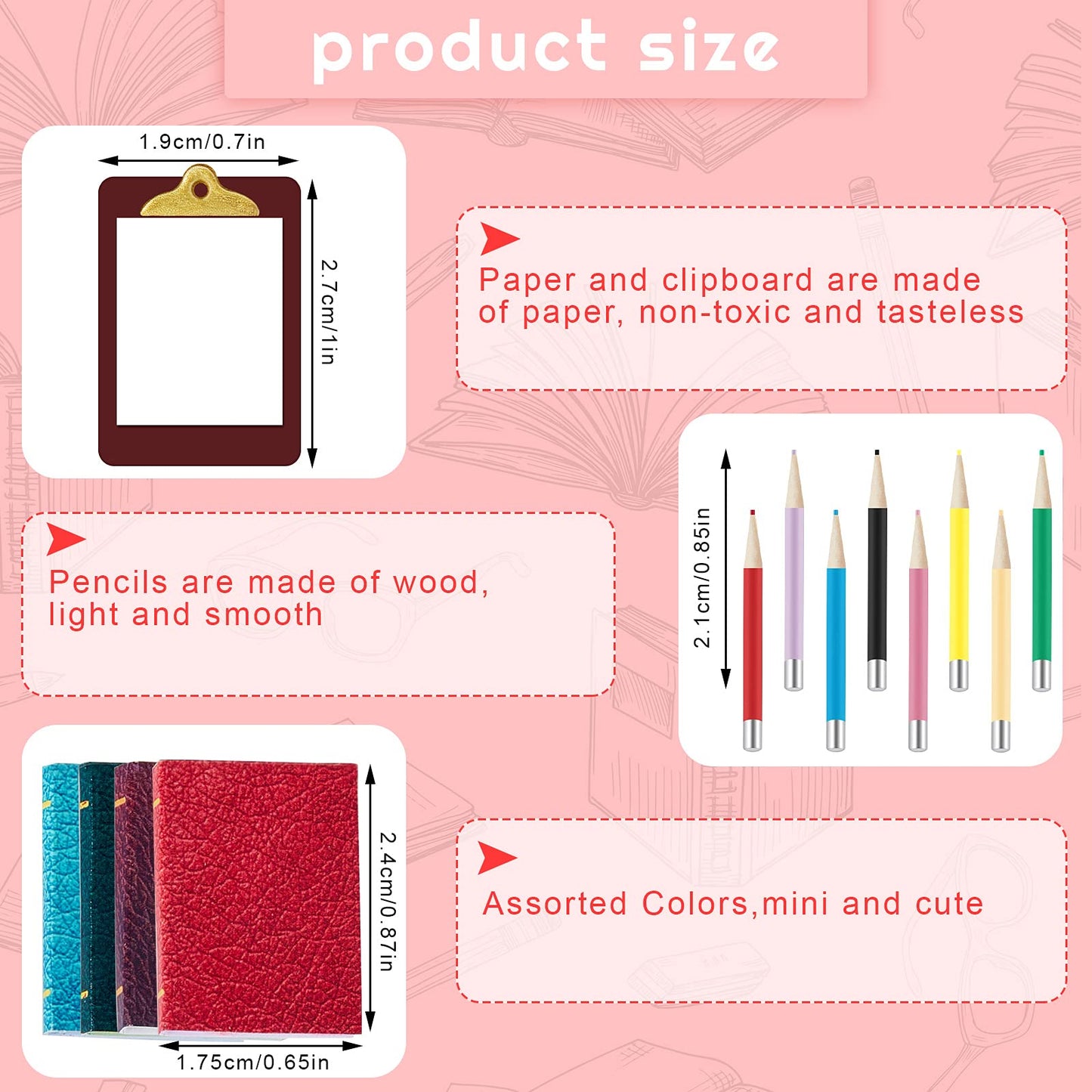 Sumind 4-Piece Miniature Book Set with Pencils & Clipboards for Dollhouse Decor | DIY Craft