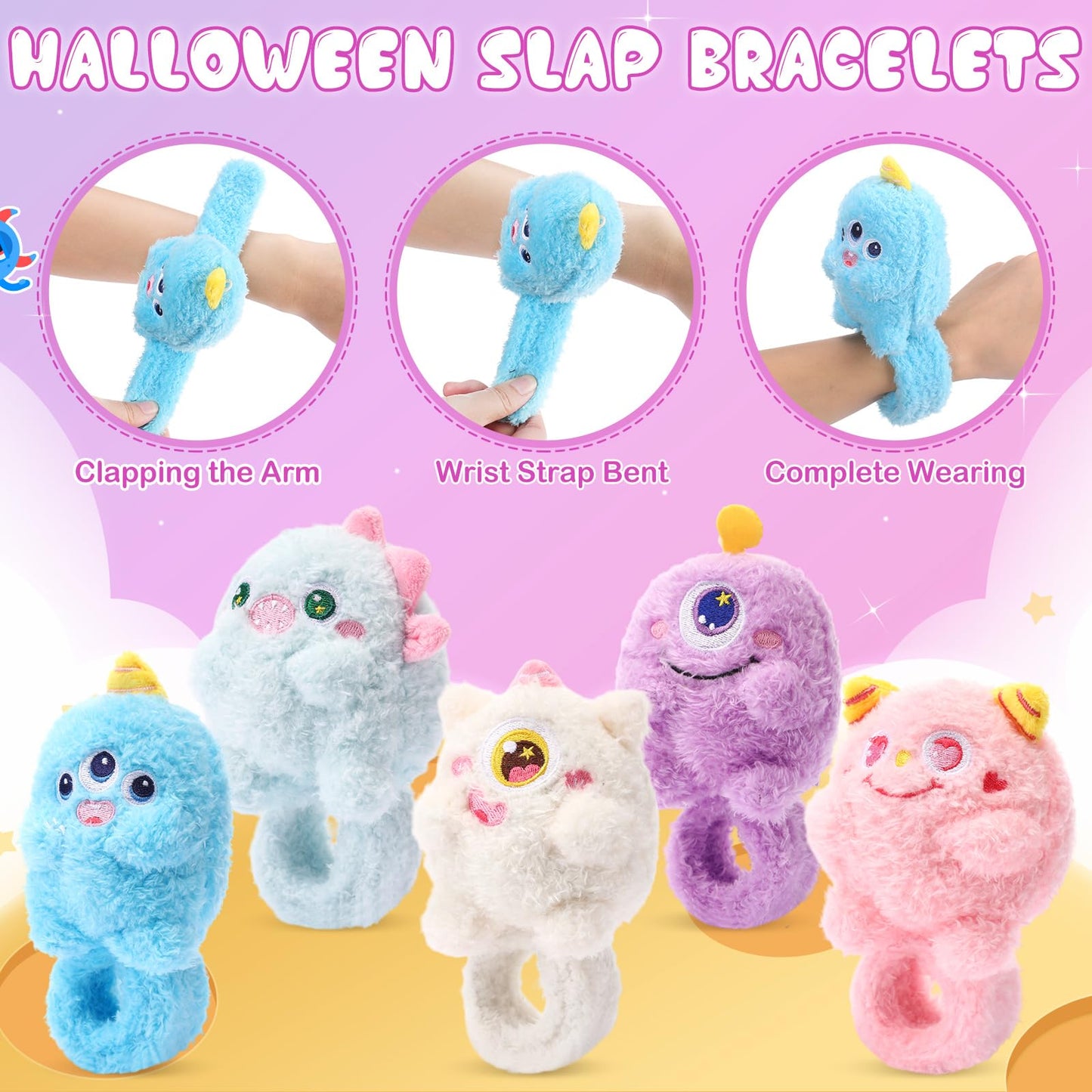 Sumind 15 Pcs Monster Slap Bracelets – Plush Monster Party Favors for Kids