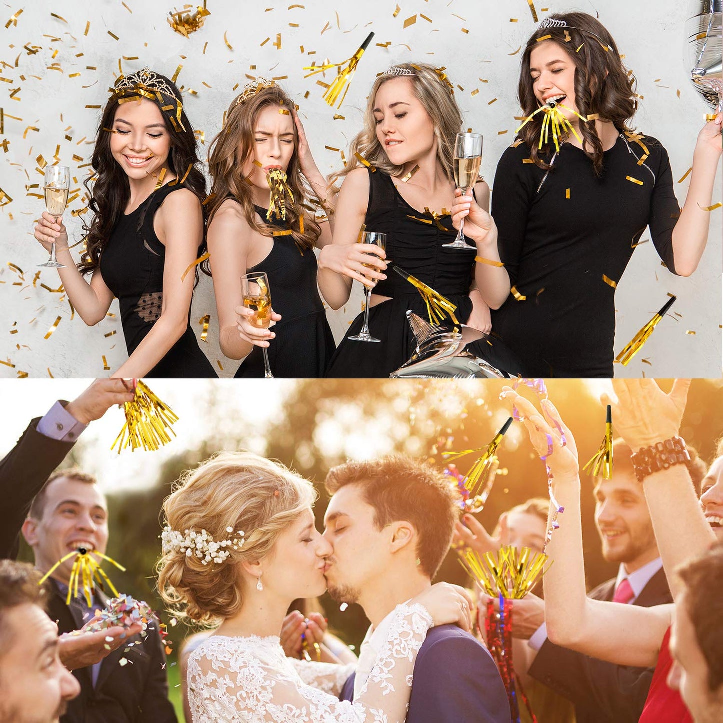 Sumind 48 Pcs Gold Noise Makers – Glitter Party Blowouts for Adults, New Year & Sports